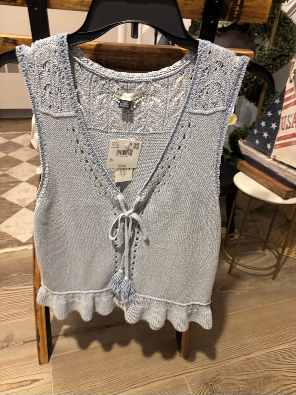 Women's American Eagle Light Blue Knit Tie-Front Tank - Size Large NWT